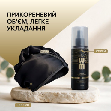 LUM set "For radiant, voluminous styling" (Double-sided turban + Thermal Protection Spray)