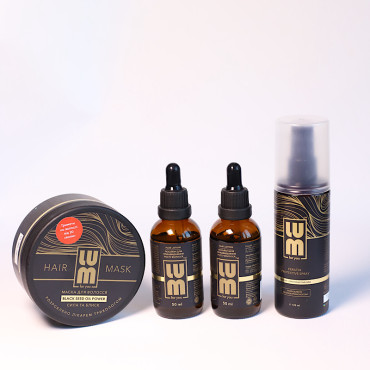 LUM kit "EXPERT PROTOCOL FOR COMPLETE HAIR RESTORATION" (2 PCs hair growth lotions, Deep Recovery Mask + Thermal Protection Spray)