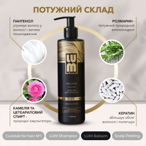 LUM kit "Control of greasiness of the scalp" (Shampoo + Balm + Cocktail for hair growth + Peeling for the scalp)