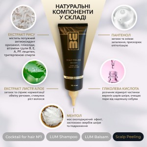 LUM kit "Control of greasiness of the scalp" (Shampoo + Balm + Cocktail for hair growth + Peeling for the scalp)