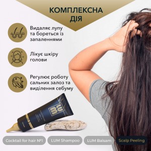 LUM kit "Control of greasiness of the scalp" (Shampoo + Balm + Cocktail for hair growth + Peeling for the scalp)