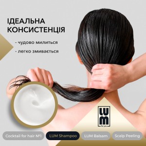 LUM kit "Control of greasiness of the scalp" (Shampoo + Balm + Cocktail for hair growth + Peeling for the scalp)