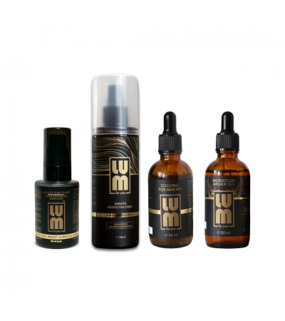 Набір LUM «Ріст волосся та запобігання посічених кінчиків» (Коктейль + Арганова олія + Термозахисний спрей + Флюїд)