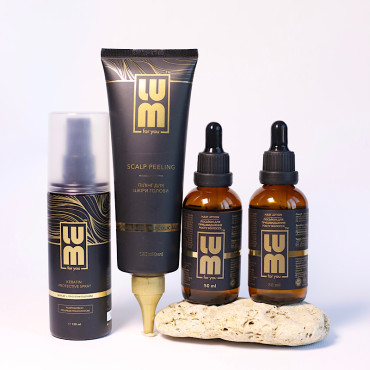 Набір LUM «ПОДВОЄНИЙ РІСТ Х2 ТА ГЛИБОКЕ ОЧИЩЕННЯ» (2 шт Лосьйон для росту волосся, Пілінг, Термозахисний спрей)