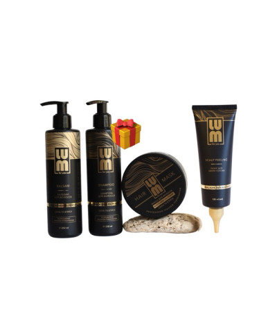 LUM set "FRESHNESS, GENTLE CLEANSING AND NUTRITION OF HAIR" Shampoo + Balm + mask + peeling for the scalp